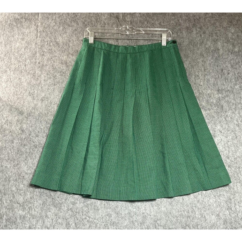 Vintage Norton McNaughton Skirt Womens Medium Green Check Pleated Preppy USA